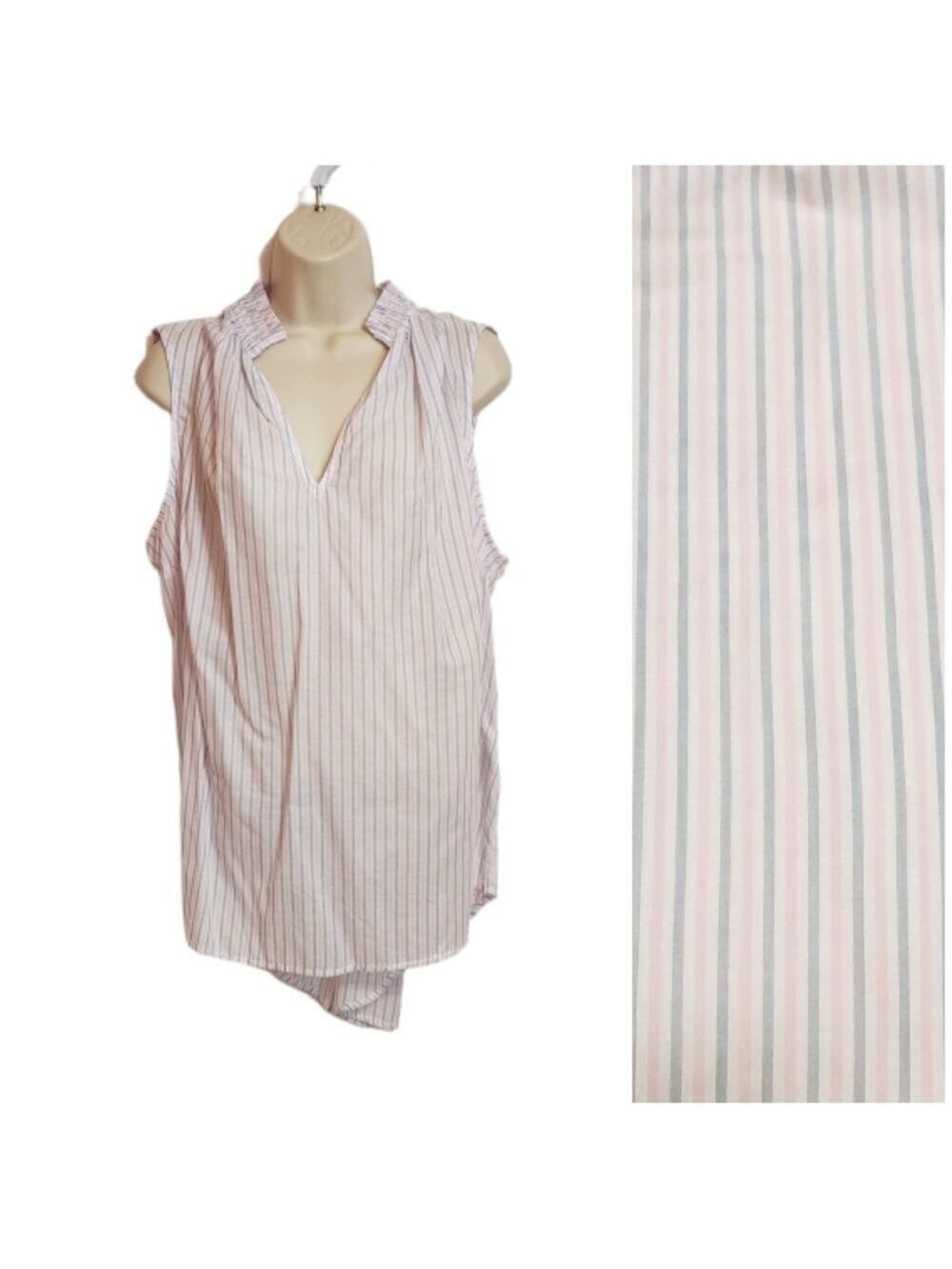 On-34th Pink Blue Stripe V-Neck Sleeveless Swing Blouse Top 2X